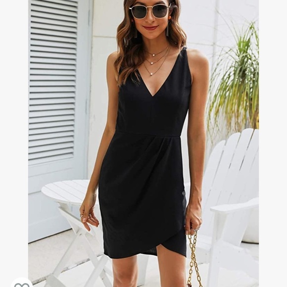 𝅺Body con Sleeveless Deep V Neck Dress Wrap Ruched Cocktail Party Dress - Picture 2 of 10